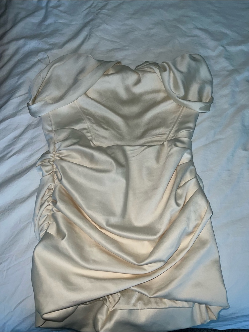 House of CB Coraline Ivory Satin Corset Dress Mini Off-Shoulder Dress in White - Picture 9 of 13